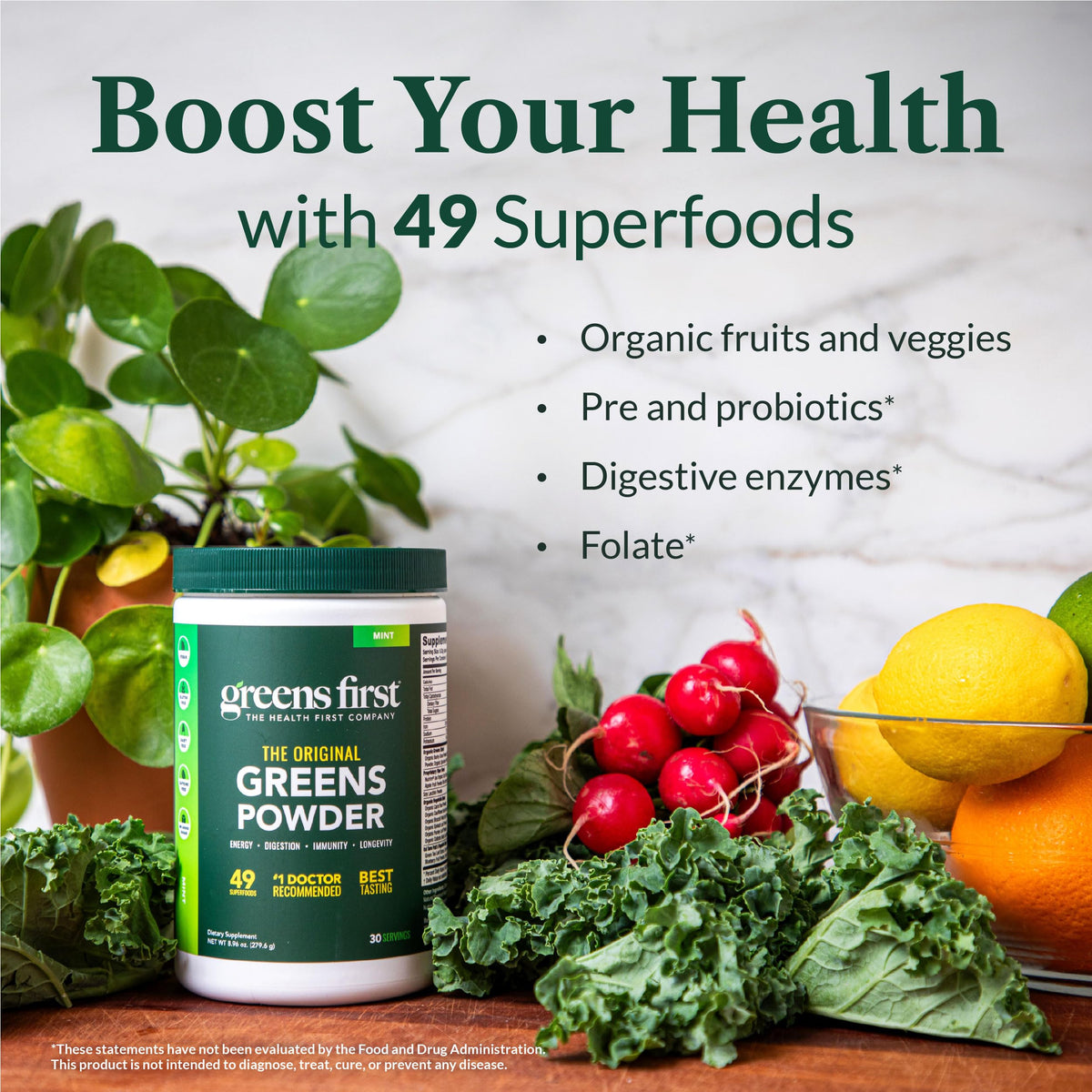 Greens First Poudre de Superaliments Menthe avec cuillère