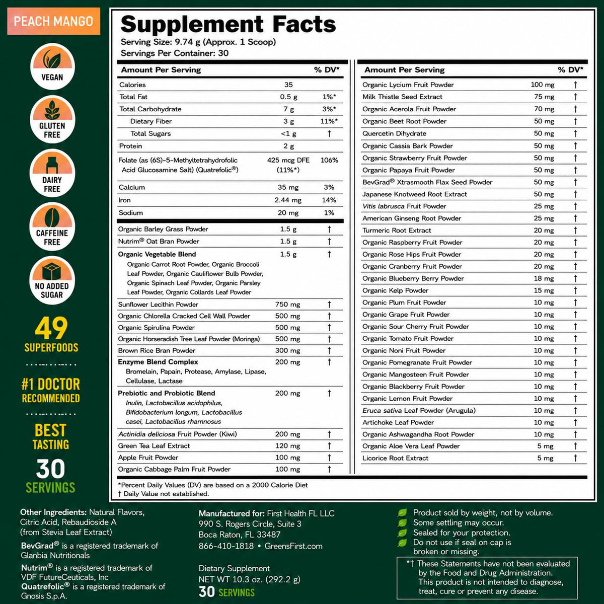 Greens First Poudre de Superaliments Originale 386g avec cuillère incluse