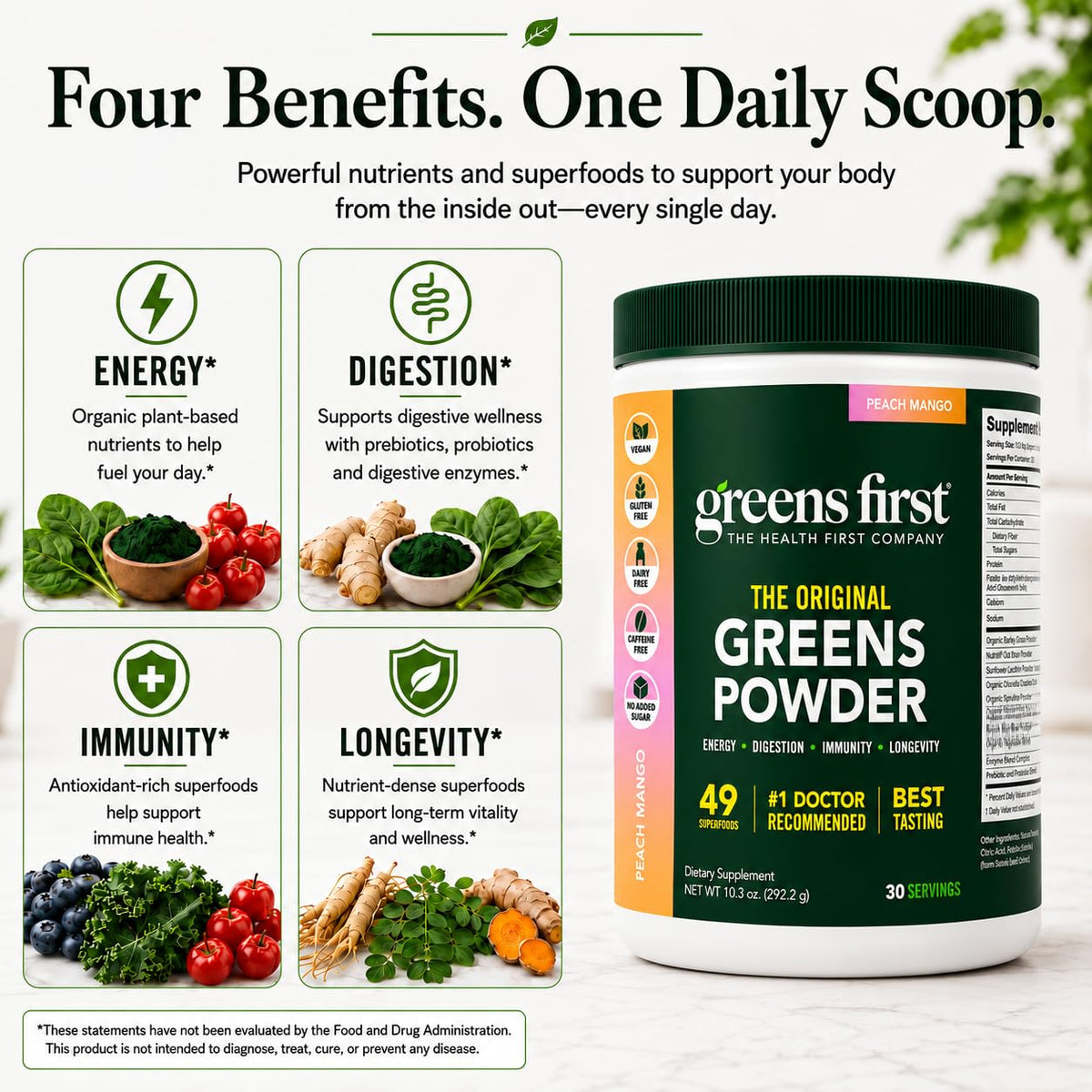 Greens First Poudre de Superaliments Originale 386g avec fruits et légumes