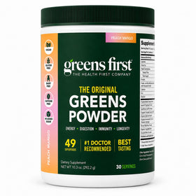 Greens First Poudre de Superaliments Originale 386g saveur Pêche Mangue vue de face