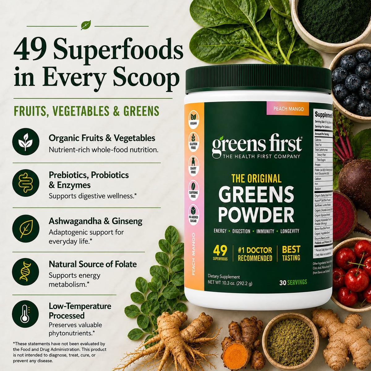 Greens First Poudre de Superaliments Originale 386g vue de côté