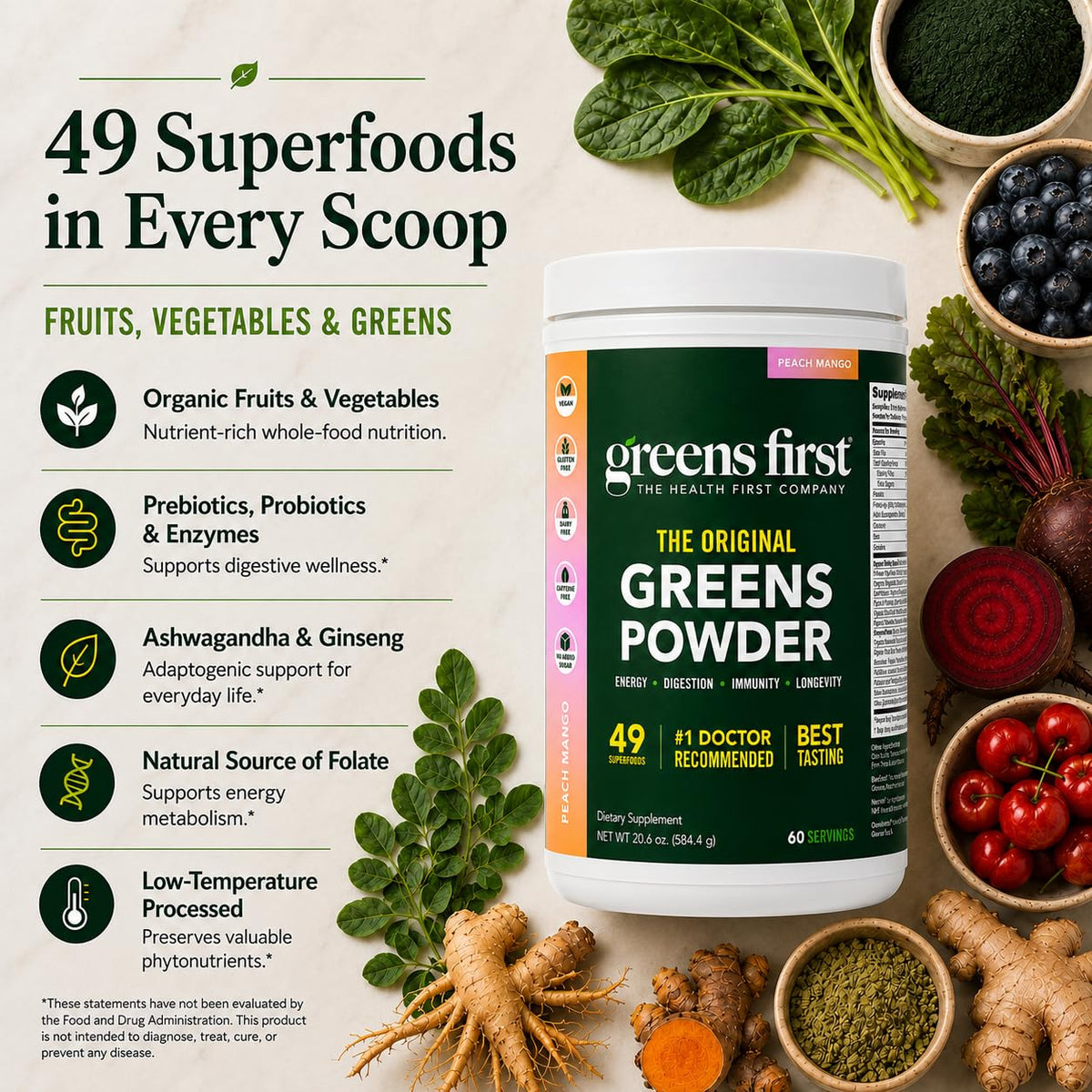 Greens First Poudre de Superaliments Originale 680g emballage