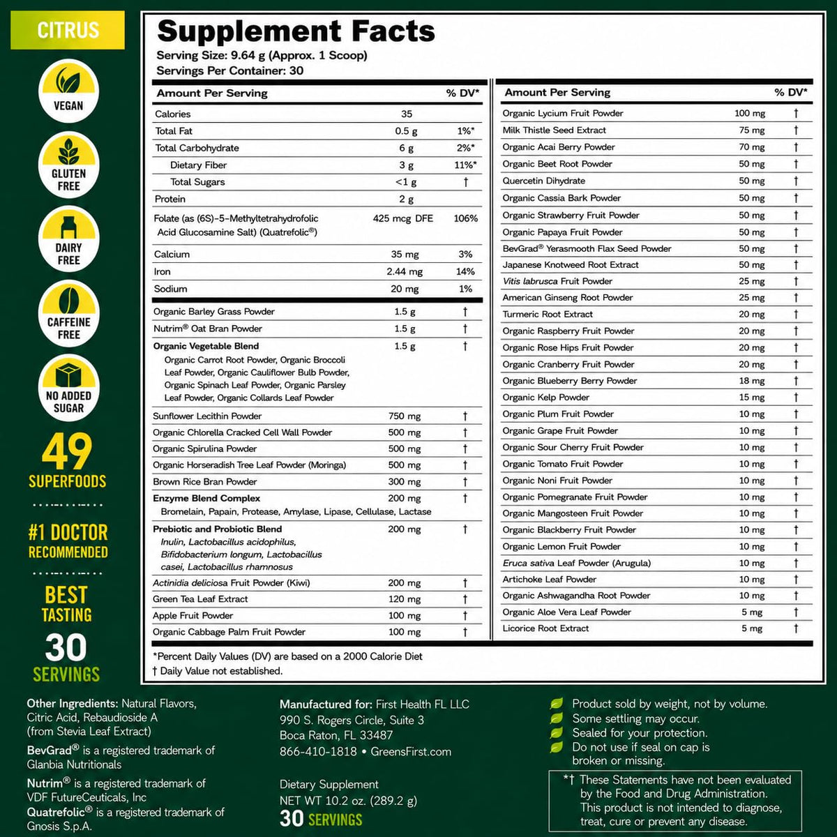 Greens First Poudre de Verts Originale 372g - format et dimensions