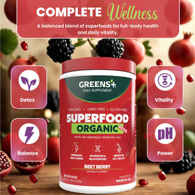 Greens+ Poudre de Superaliment Rouge Bio 349g en usage quotidien