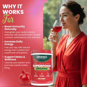 Greens+ Poudre de Superaliment Rouge Bio 349g en verre