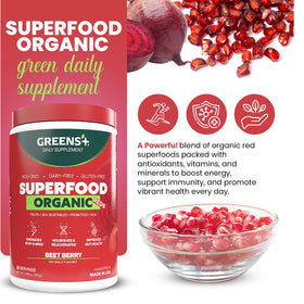 Greens+ Poudre de Superaliment Rouge Bio 349g packaging