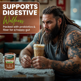 Greens+ Poudre Énergétique Bio Chocolat 322g dans un smoothie