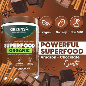 Greens+ Poudre Énergétique Bio Chocolat 322g emballage