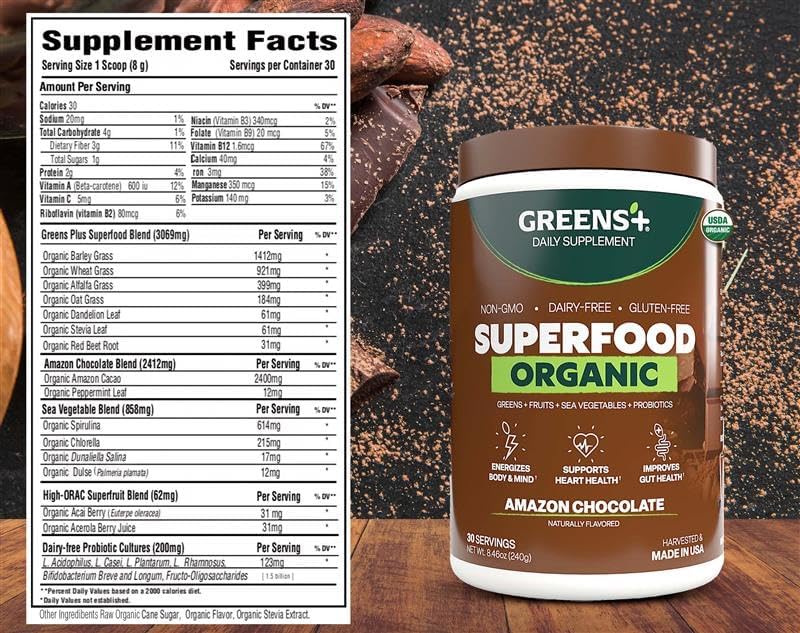 Greens+ Poudre Énergétique Bio Chocolat 322g en utilisation quotidienne