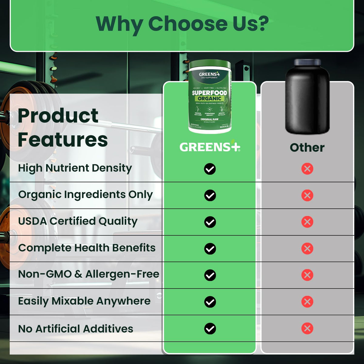 Greens+ Poudre Superaliment Bio 322g - packaging et dos