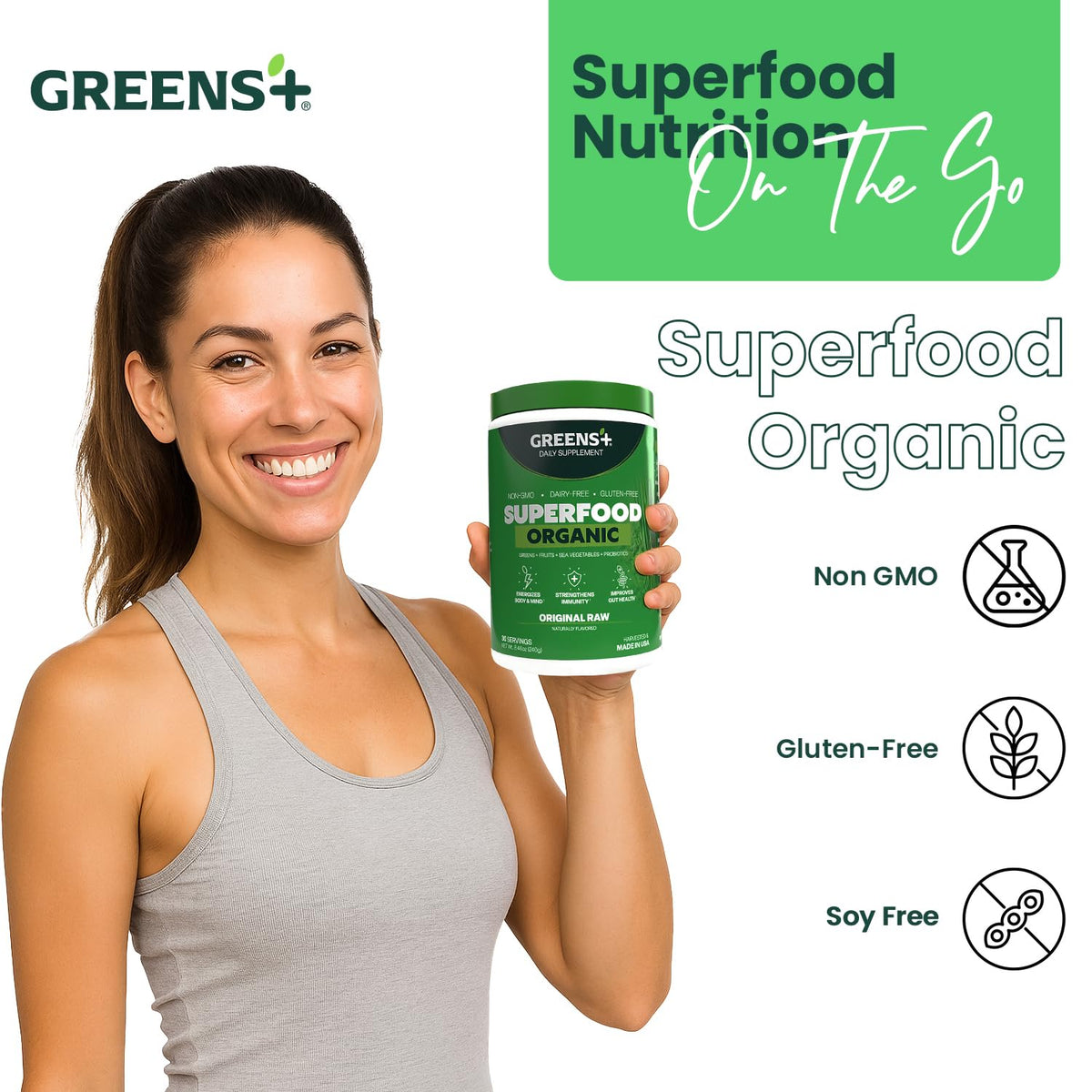 Greens+ Poudre Superaliment Bio 322g - vue arrière