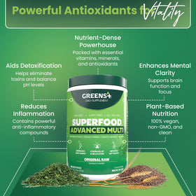 Greens+ Superfood en Poudre 9,4 oz vue arrière avec ingrédients