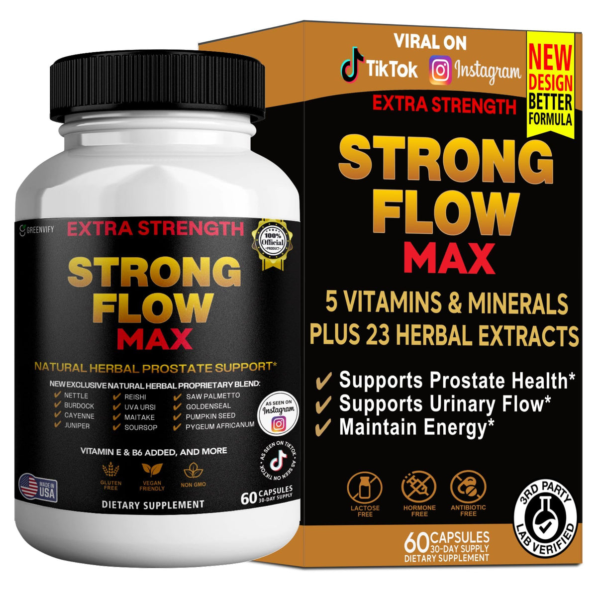 GREENVIFY Strong Flow Max supplément naturel prostate 60 capsules avant
