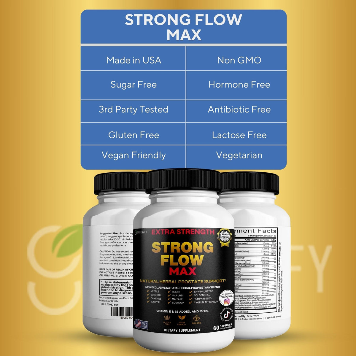 GREENVIFY Strong Flow Max supplément naturel prostate 60 capsules côté