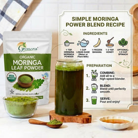 Grenera Poudre de Moringa Bio 1 kg en utilisation dans un smoothie