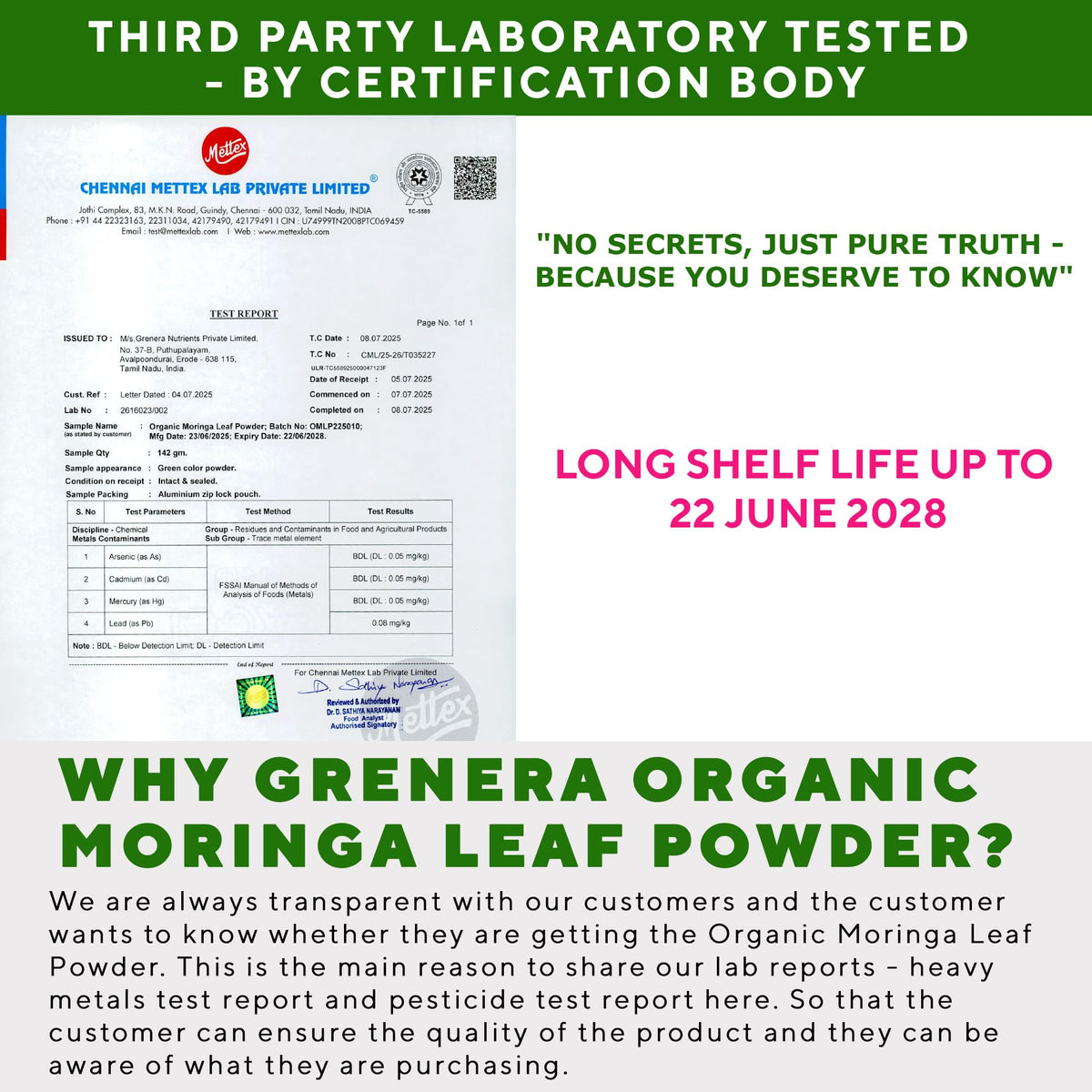 Grenera Poudre de Moringa Bio 1 kg sachet refermable