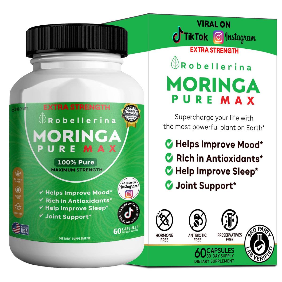 GRENVIFY Robellerina Moringa Pure Max 800mg supplément vue de face