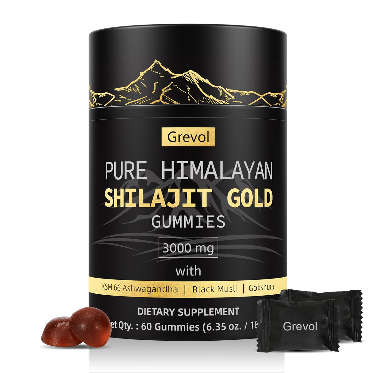 Grevol gummies Shilajit Himalayen Gold vue avant, emballage individuel