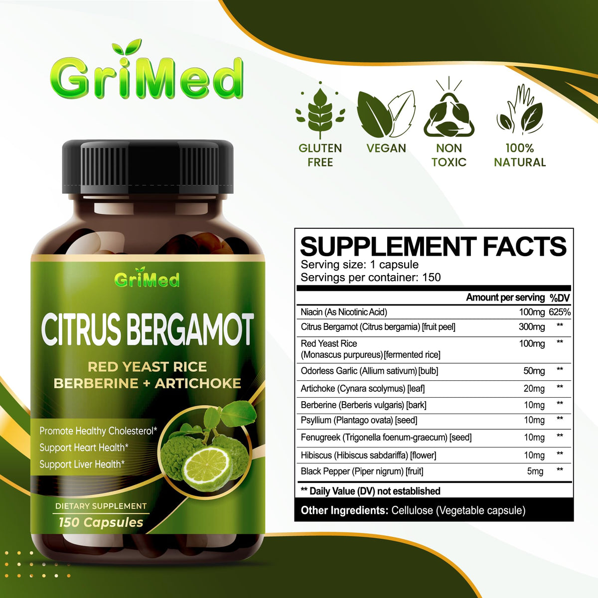 GriMed Citrus Bergamot flacon avec 150 capsules