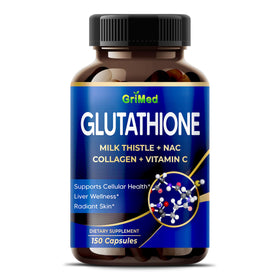 GriMed Glutathione 150 capsules vue avant avec étiquette détaillée