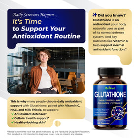 GriMed Glutathione capsules avec des ingrédients naturels en arrière-plan