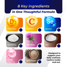 GriMed Glutathione flacon avec capsules sur table en marbre