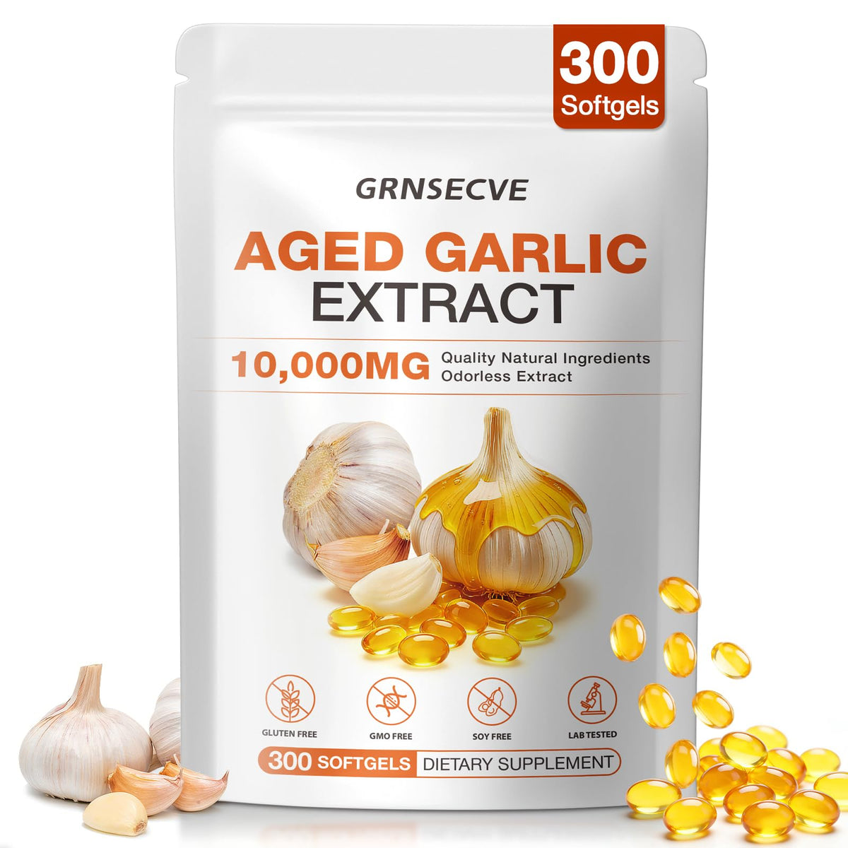 GRNSECVE Extrait d'Ail Vieilli 10 000mg gélules, vue de face