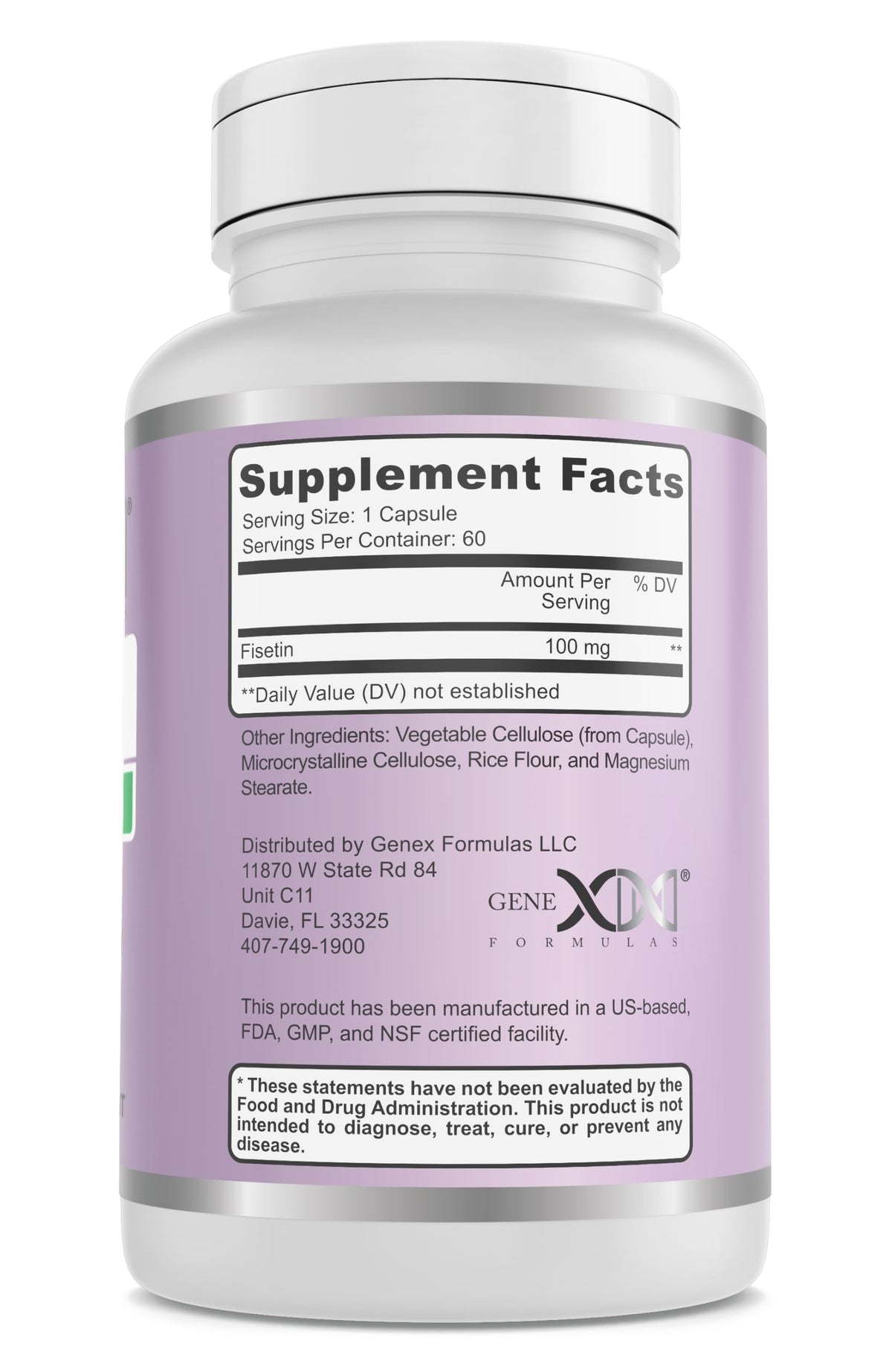 Gros plan des capsules de Fisetin Genex Formulas