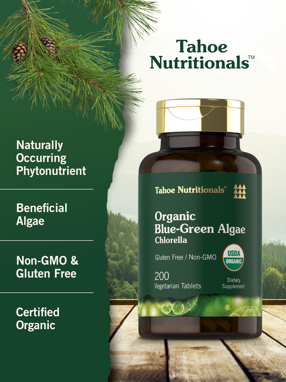 Gros plan des comprimés de Chlorella Carlyle 250 mg