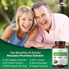 Gros plan sur des capsules de Zazzee Mucuna Pruriens