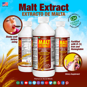 Gros plan sur l'étiquette de Germa Extracto de Malta 16oz