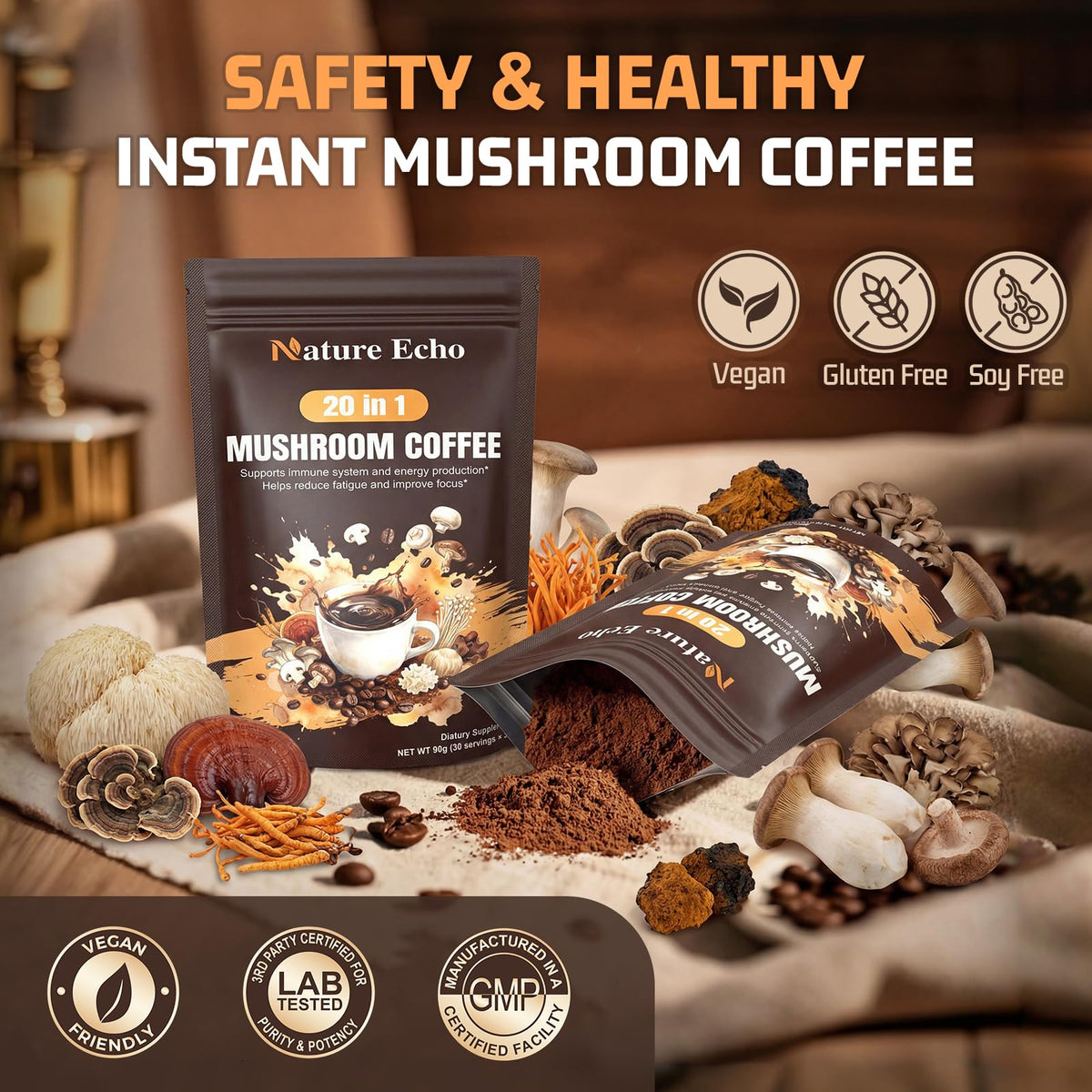 Gros plan sur la poudre de café Nature Echo