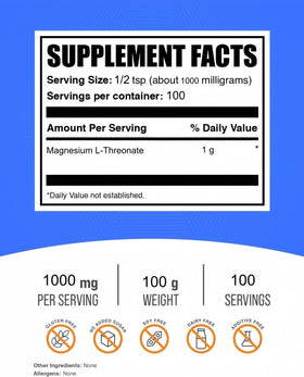 Gros plan sur la poudre de magnésium L-Thréonate HealthyFinds