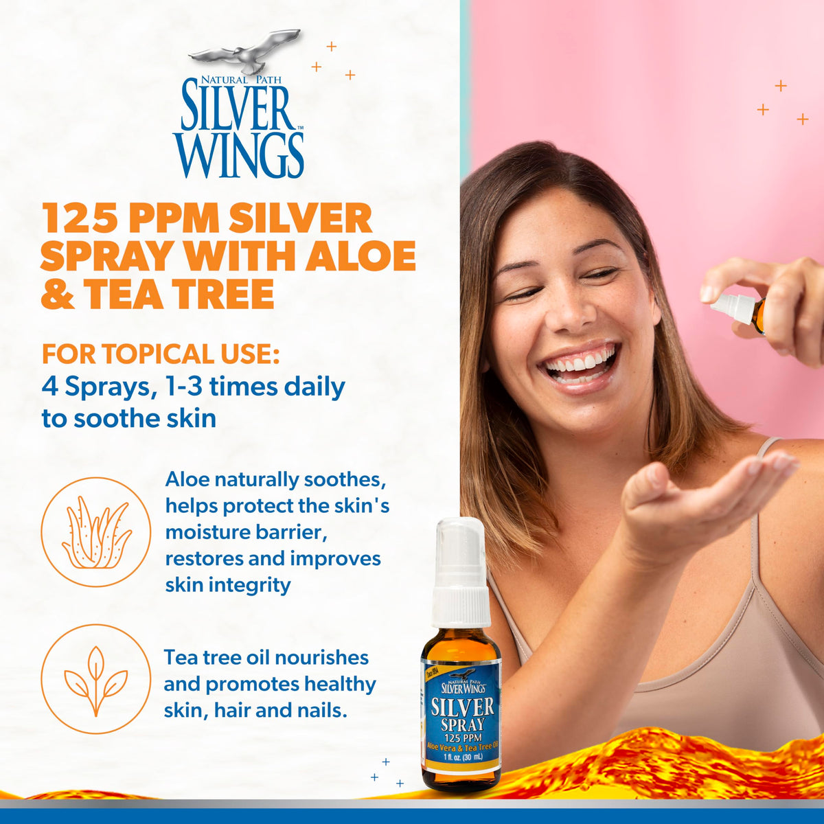 Gros plan sur le pulvérisateur du spray argent colloïdal Natural Path Silver Wings