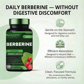 Gros plan sur les capsules de Berbérine 1200mg de DR. MARTIN'S NUTRITION
