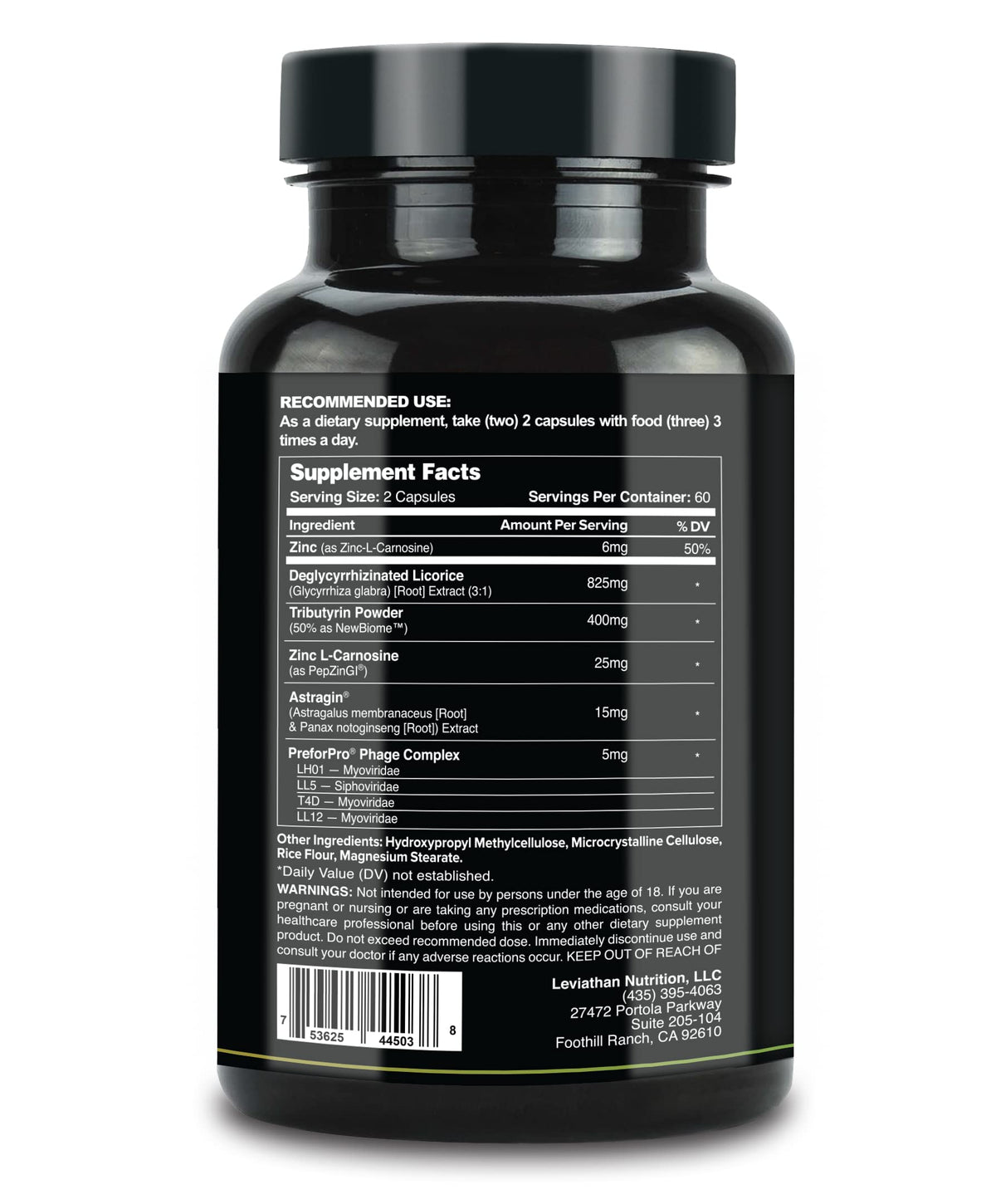 Gros plan sur les capsules de Leviathan Nutrition GI