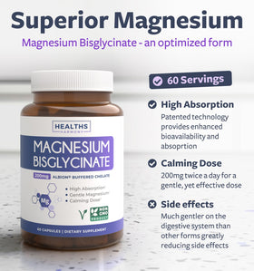 Gros plan sur les capsules de magnésium bisglycinate Healths Harmony