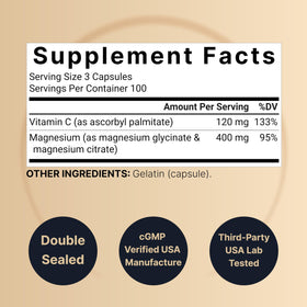 Gros plan sur les capsules de magnésium glycinate et citrate