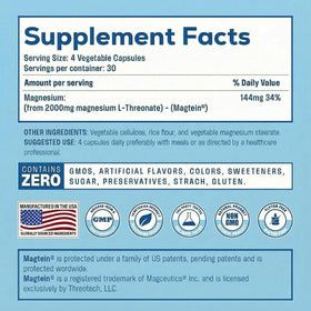 Gros plan sur les capsules de Magnesium L Threonate de Teraputics