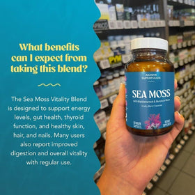 Gros plan sur les capsules de mousse de mer Akasha Superfoods