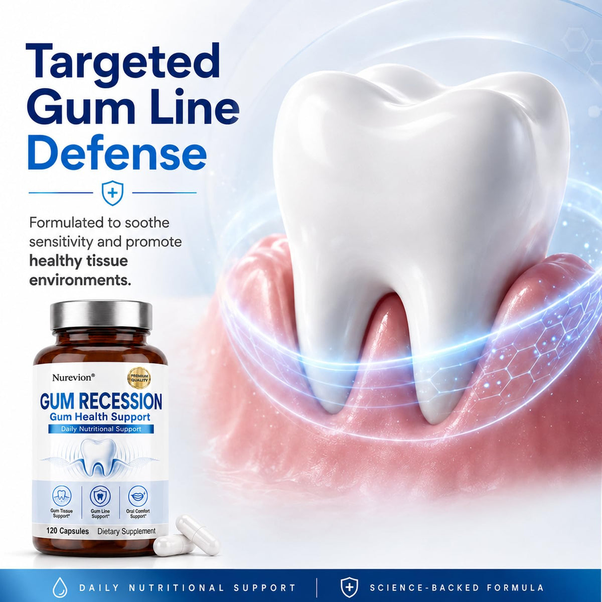 Gros plan sur les capsules de Nurevion Gum Restore