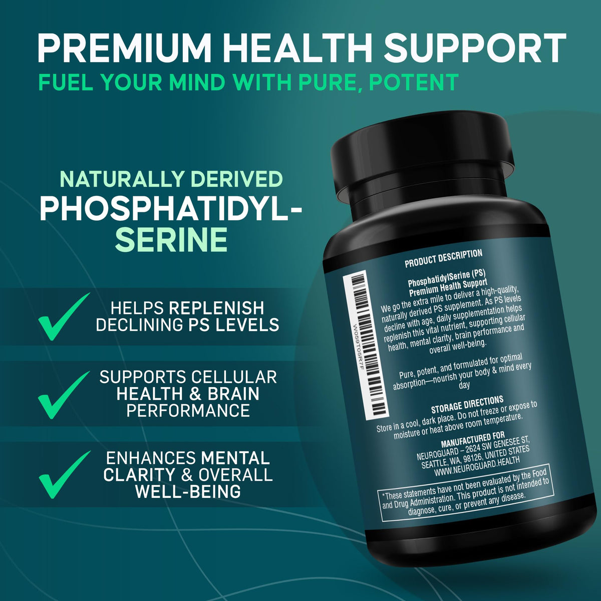 Gros plan sur les capsules de Phosphatidylsérine NeuroGuard