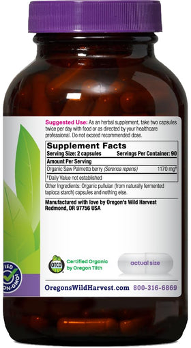 Gros plan sur les capsules de Saw Palmetto Bio d'Oregon's Wild Harvest