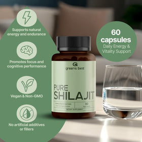 Gros plan sur les capsules de Shilajit Pur Himalayen GREEN'S BEST
