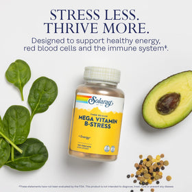 Gros plan sur les capsules de SOLARAY Mega Vitamine B-Stress