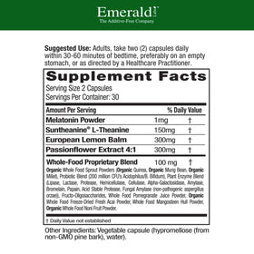 Gros plan sur les capsules du complément alimentaire Sommeil Emerald Laboratories