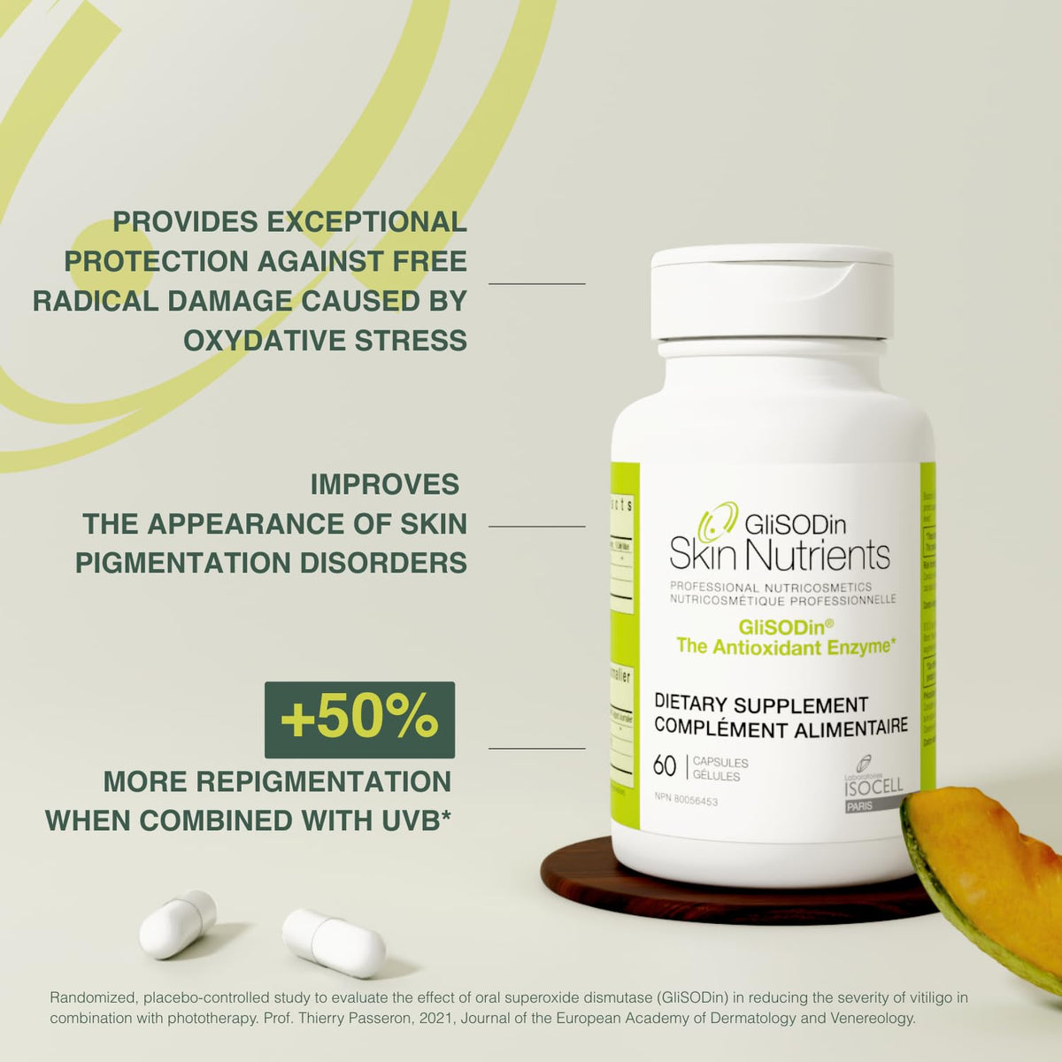 Gros plan sur les capsules GliSODin Antioxidant Enzyme