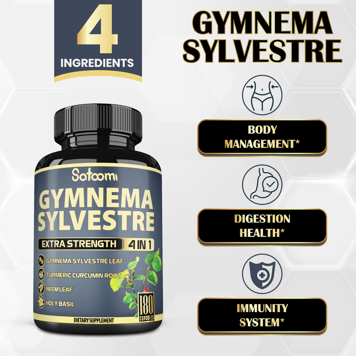 Gros plan sur les capsules Satoomi de Gymnema Sylvestre