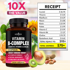 Gros plan sur les capsules végétales du complexe de vitamines B NEW AGE