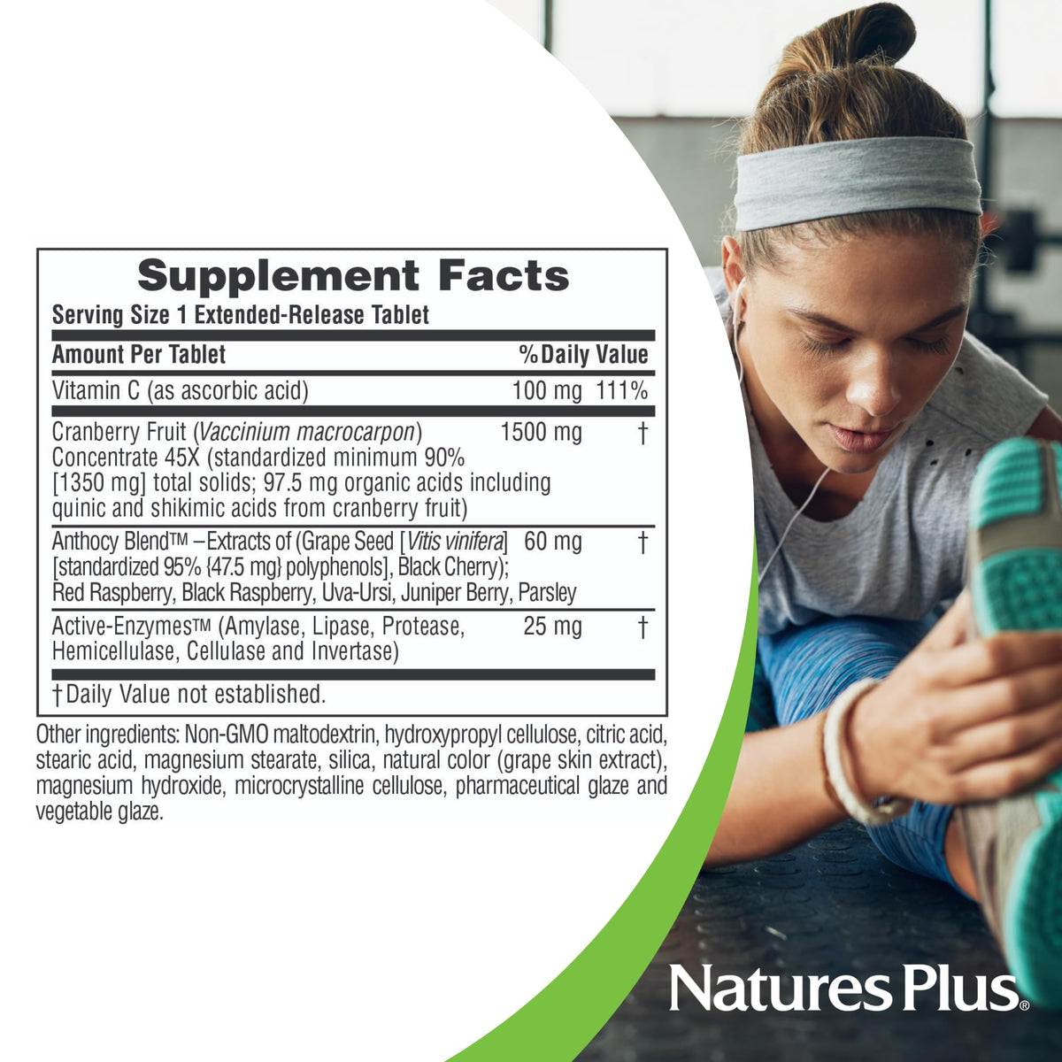 Gros plan sur un comprimé de NaturesPlus Ultra Cranberry 1500